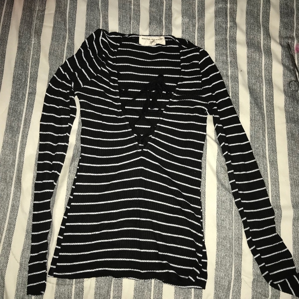 Lace up Striped long sleeve shirt